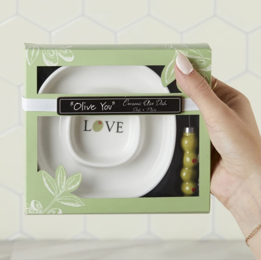 Kate Aspen Gift Set Olive Tray and Spreader - Green Brand New